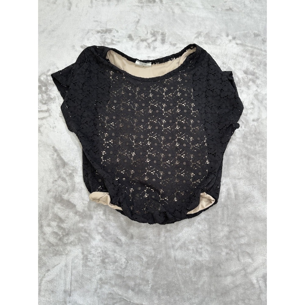 Poetry Batwing Blouse Top Size Large Black Sheer Lace Overlay See Measurements